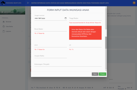 Sistem Informasi Status Gizi Balita Dengan Rumus Otomatis IMT (Index Masa Tumbuh) Balita Berbasis Web