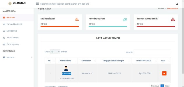 Sistem Reminder tagihan pembayaran SPP dan SKS Berbasis Website Dengan Fitur Notifkasi Email